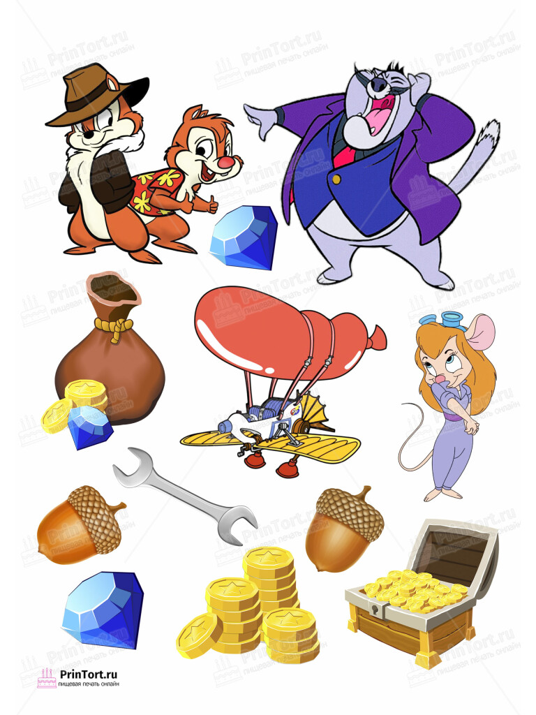 Сахарная и вафельная Картинка для торта «Чип и Дейл (Chip and Dale)» — PT103689 | Пищевая печать на торте, сахарной, вафельной бумаге -> PrinTort.ru