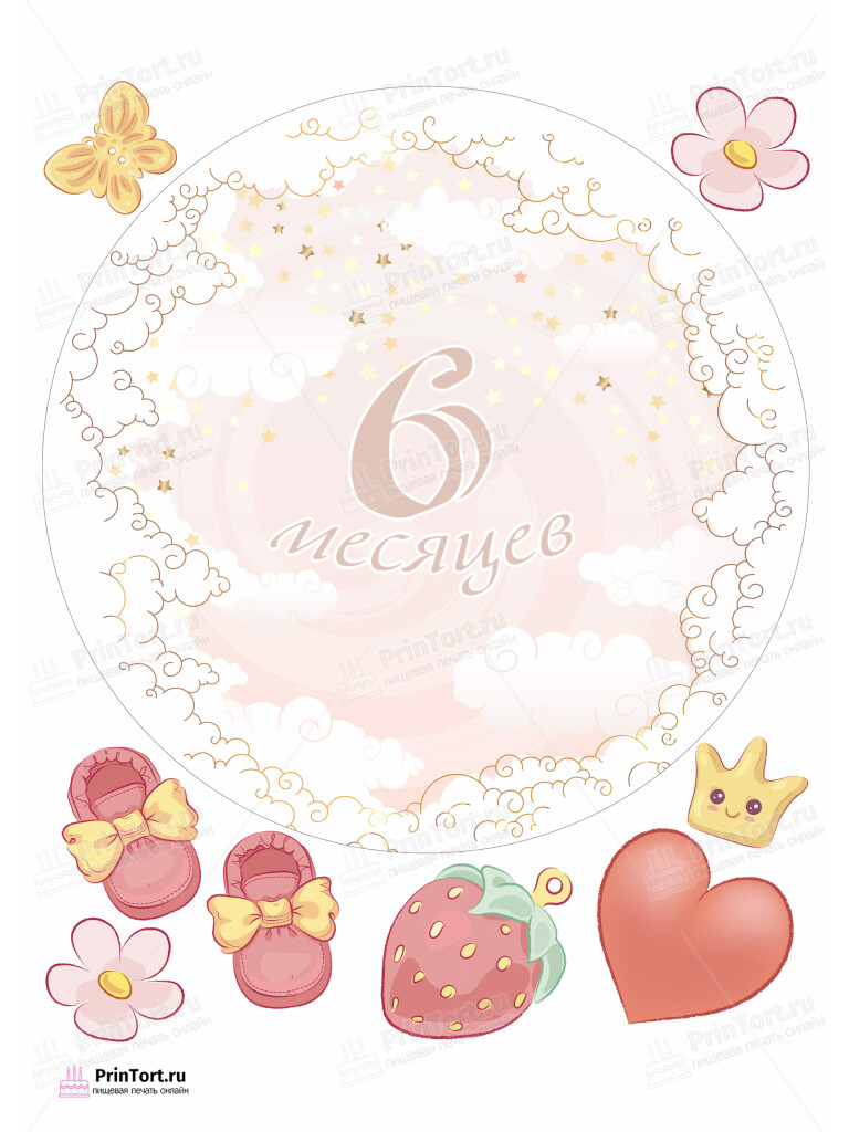 Сахарная и вафельная Картинка для торта «Полгода Малышу» — PT103769 | Пищевая печать на торте, сахарной, вафельной бумаге -> PrinTort.ru