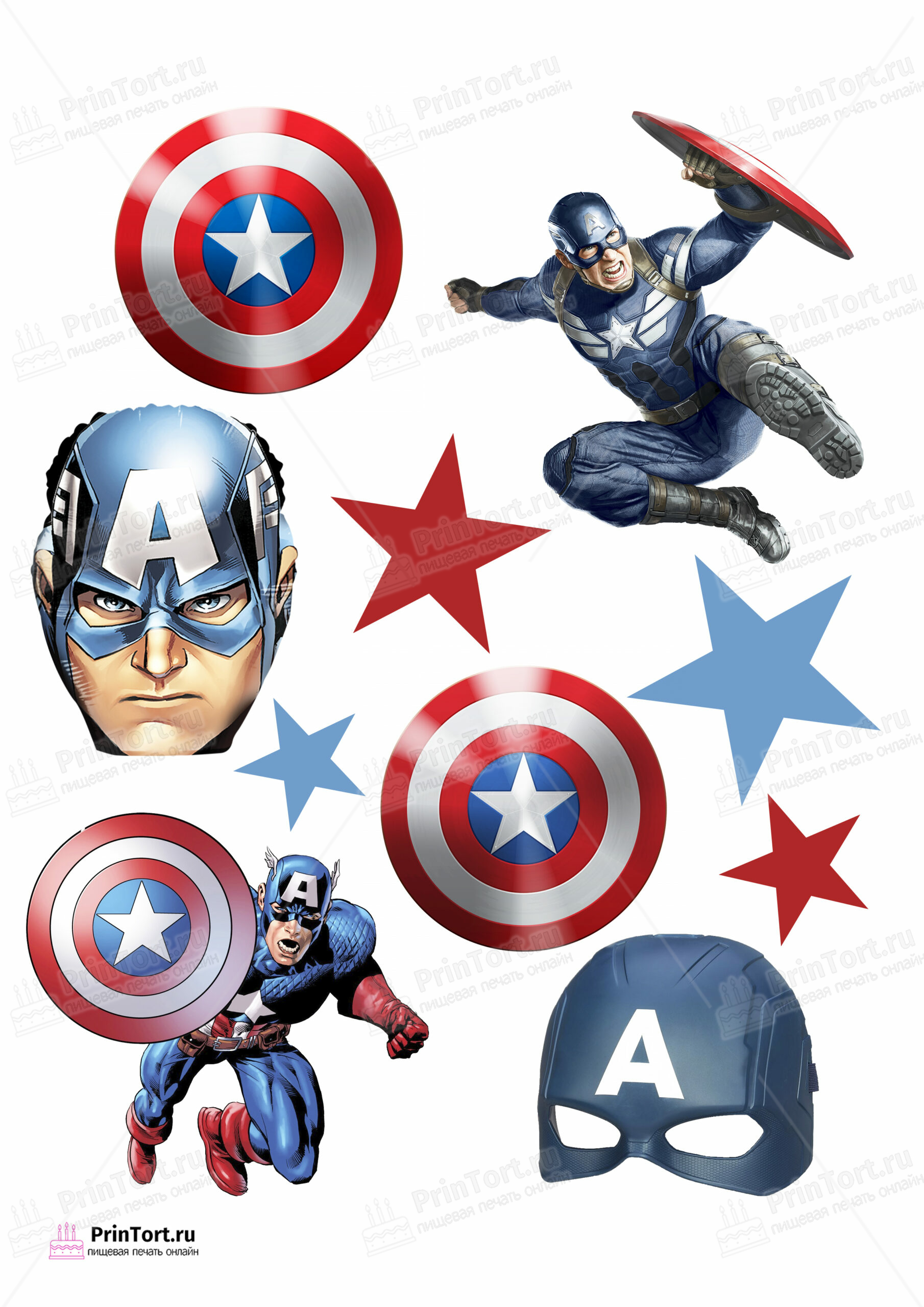 Картинка для торта Капитан Америка (Captain America) - PT103824 печать на  сахарной пищевой бумаге