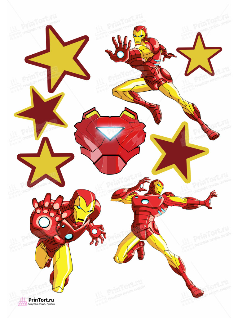 Сахарная и вафельная Картинка для торта «Железный человек (Iron Man)» — PT103836 | Пищевая печать на торте, сахарной, вафельной бумаге -> PrinTort.ru