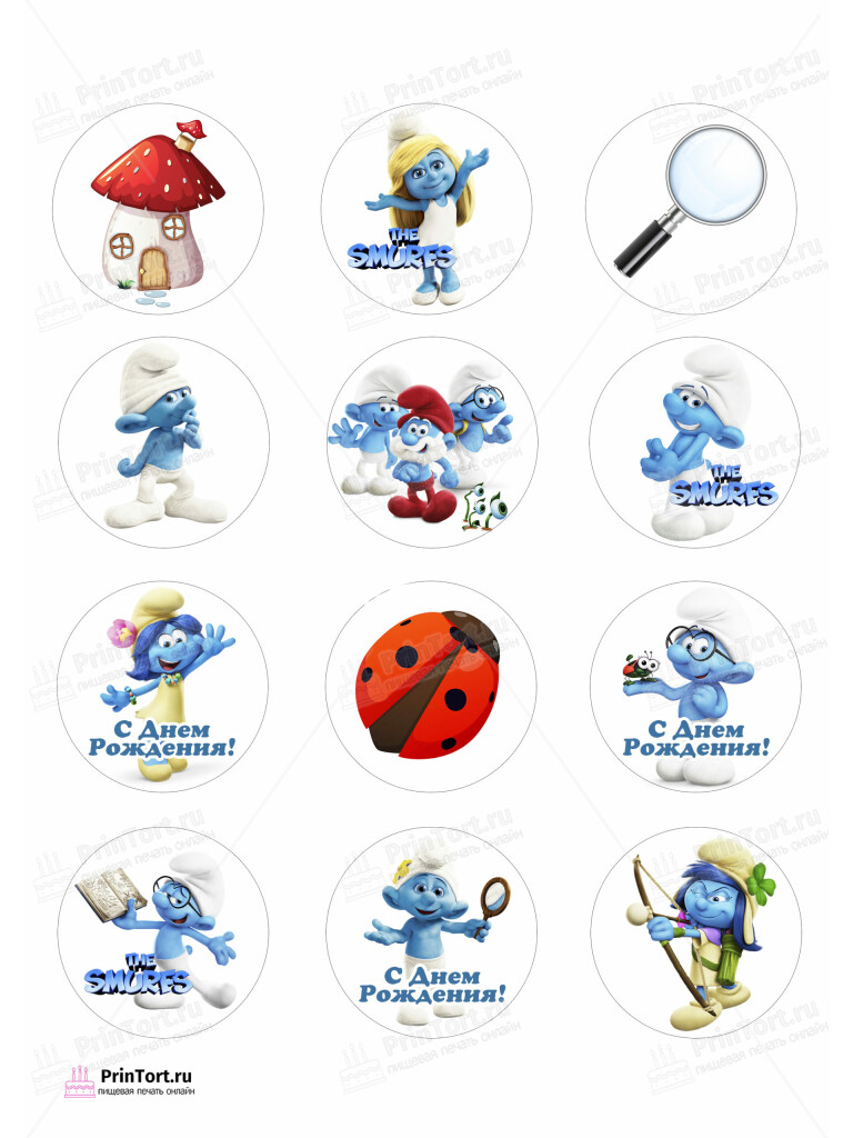 Сахарная, вафельная Картинка для капкейков «Смурфики (The Smurfs)» — PT103985 | Пищевая печать на торте, сахарной, вафельной бумаге -> PrinTort.ru Сахарная и вафельная Картинка для капкейков «Смурфики (The Smurfs)» — PT103985 | Пищевая печать на торте, сахарной, вафельной бумаге -> PrinTort.ru