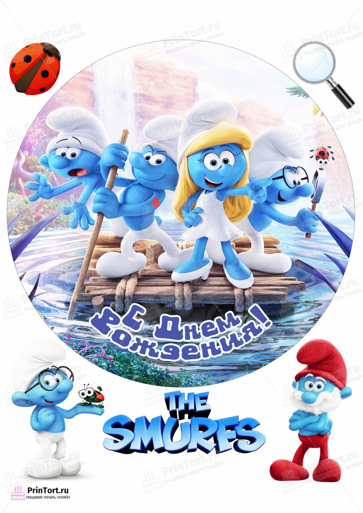 Сахарная и вафельная Картинка для торта «Смурфики (The Smurfs)» — PT103999 | Пищевая печать на торте, сахарной, вафельной бумаге -> PrinTort.ru