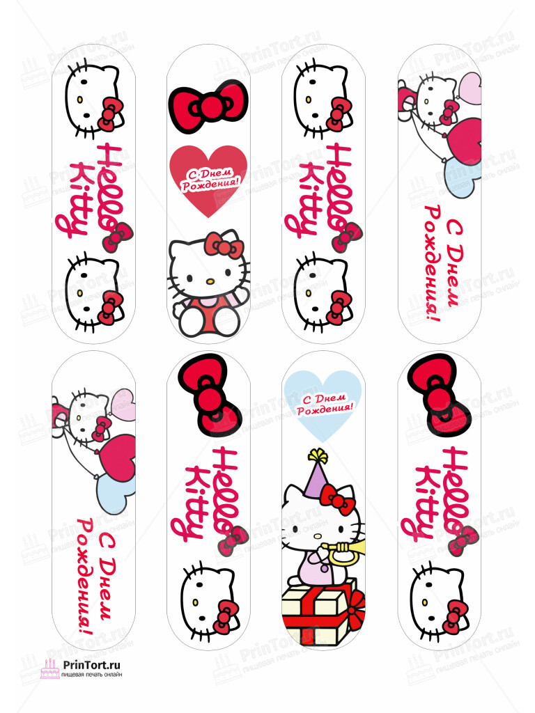 Сахарная и вафельная Картинка для эклеров «Хэлло Китти (Hello Kitty)»  — PT104052 | Пищевая печать на торте, сахарной, вафельной бумаге -> PrinTort.ru