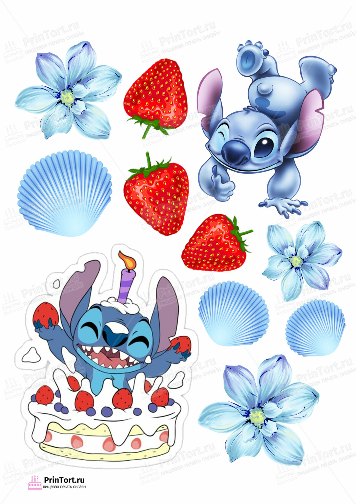 Сахарная и вафельная Картинка для торта «Стич (Stitch)» — PT104181 | Пищевая печать на торте, сахарной, вафельной бумаге -> PrinTort.ru
