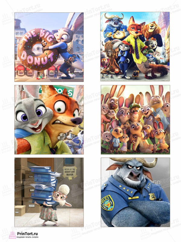 Сахарная и вафельная Картинка для торта «Зверополис (Zootopia)» — PT104292 | Пищевая печать на торте, сахарной, вафельной бумаге -> PrinTort.ru