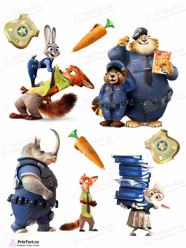 Сахарная и вафельная Картинка для торта «Зверополис (Zootopia)» — PT104296 | Пищевая печать на торте, сахарной, вафельной бумаге -> PrinTort.ru