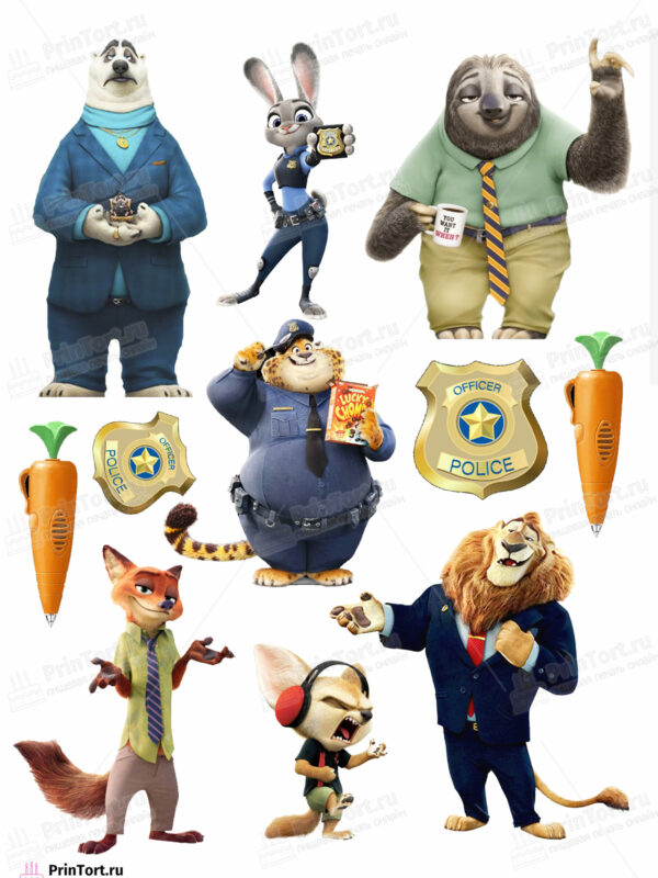 Сахарная и вафельная Картинка для торта «Зверополис (Zootopia)» — PT104297 | Пищевая печать на торте, сахарной, вафельной бумаге -> PrinTort.ru