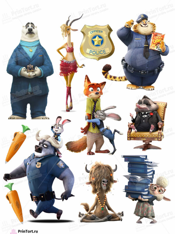 Сахарная и вафельная Картинка для торта «Зверополис (Zootopia)» — PT104300 | Пищевая печать на торте, сахарной, вафельной бумаге -> PrinTort.ru
