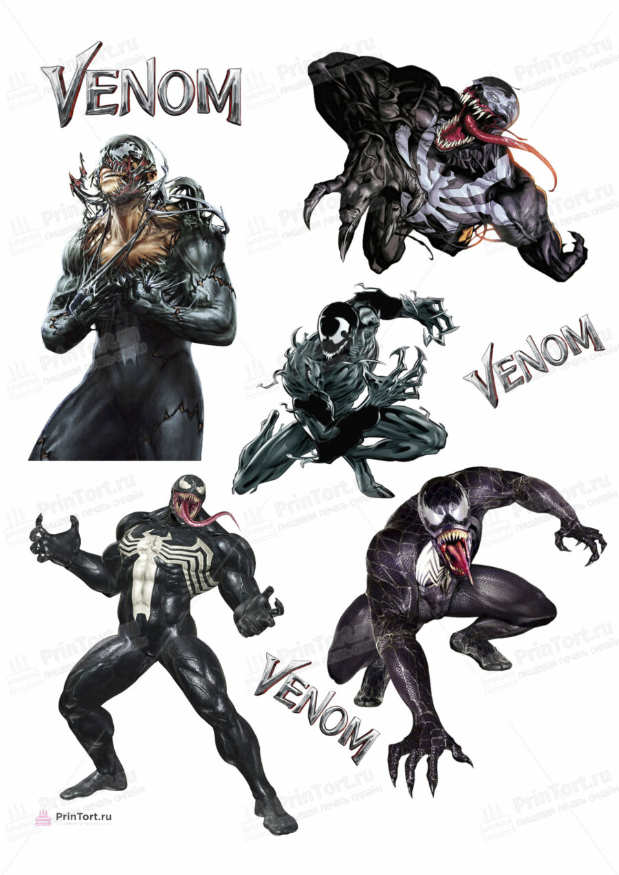 Сахарная и вафельная Картинка для торта «Веном (Venom)» — PT104515 | Пищевая печать на торте, сахарной, вафельной бумаге -> PrinTort.ru