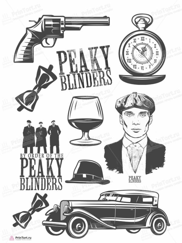 Сахарная и вафельная Картинка для торта «Острые козырьки (Peaky Brinders)» — PT104566 | Пищевая печать на торте, сахарной, вафельной бумаге -> PrinTort.ru
