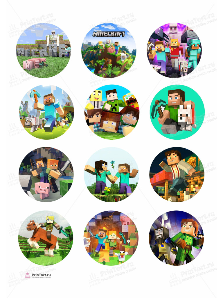 Сахарная и вафельная Картинка для торта «Майнкрафт» — PT105726 | Пищевая печать на торте, сахарной, вафельной бумаге -> PrinTort.ru