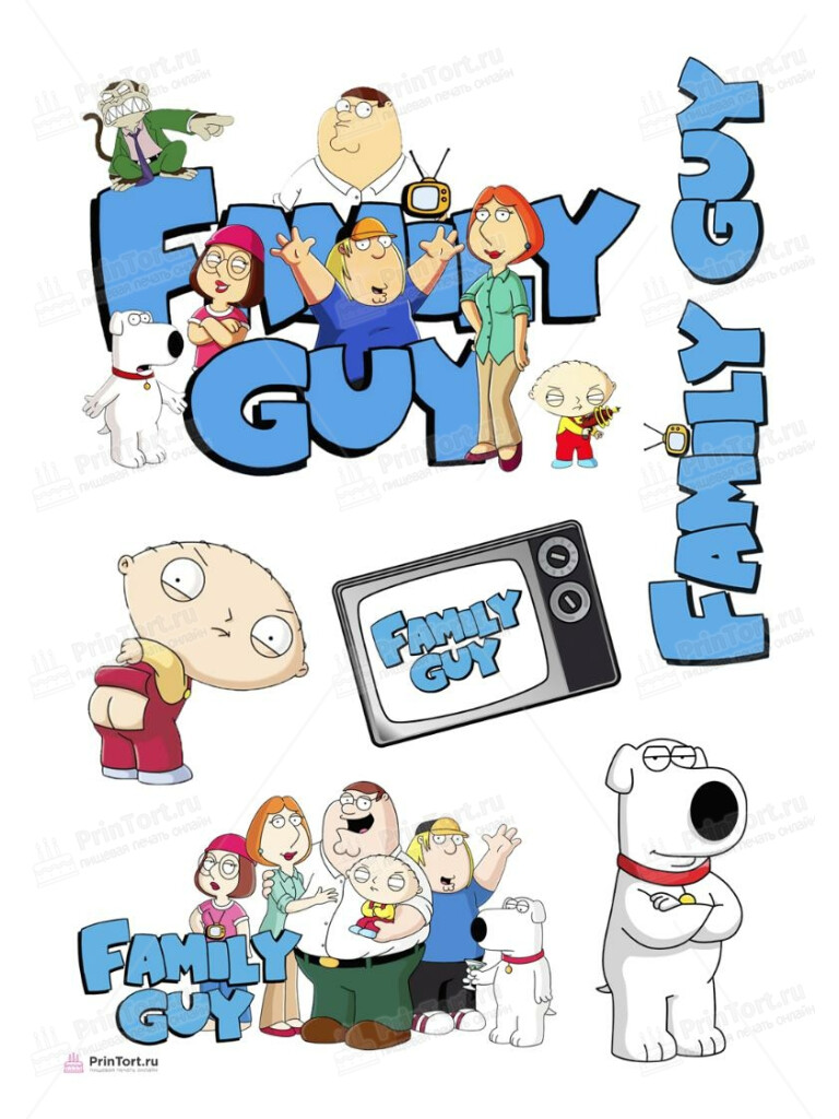 Сахарная, вафельная Картинка для торта «Гриффины» — PT106742 | Пищевая печать на торте, сахарной, вафельной бумаге -> PrinTort.ru Сахарная и вафельная Картинка для торта «Гриффины» — PT106742 | Пищевая печать на торте, сахарной, вафельной бумаге -> PrinTort.ru