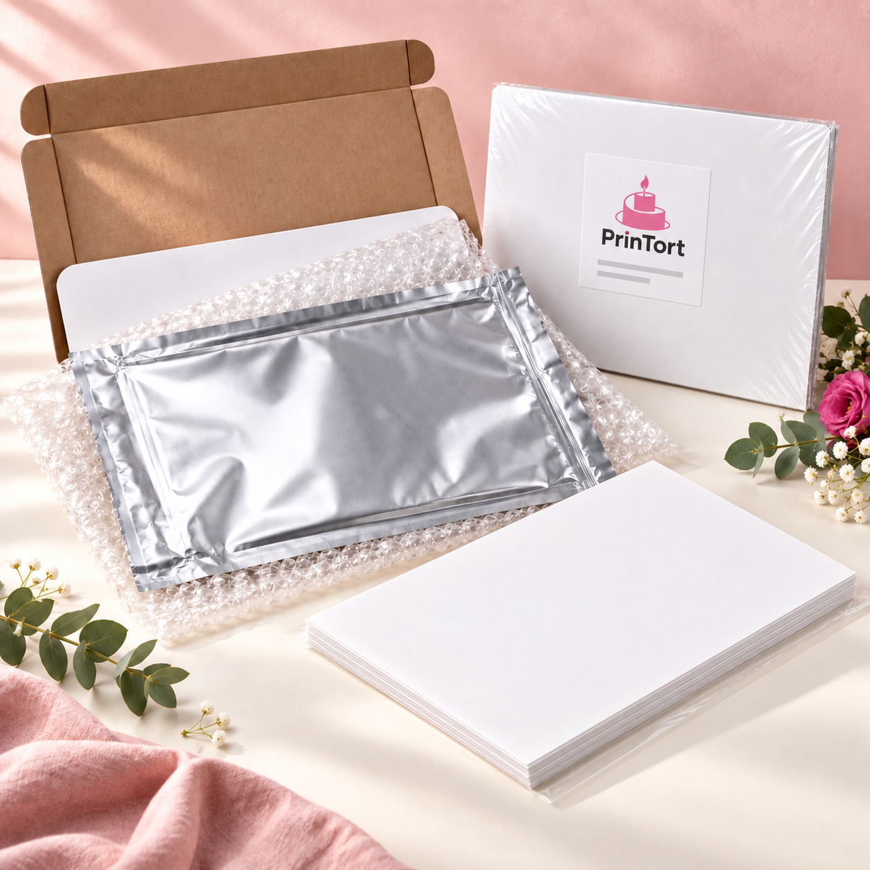 Главная PrinTort — ровные листы сахарной бумаги и упаковка с этикеткой