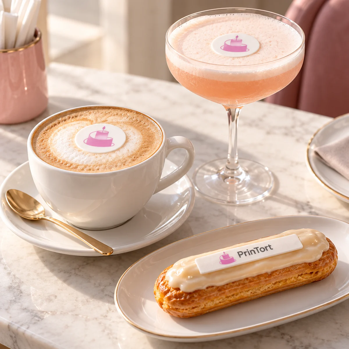 HoReCa — Брендированная подача кофе, коктейля и эклера — PrinTort · пример оформления