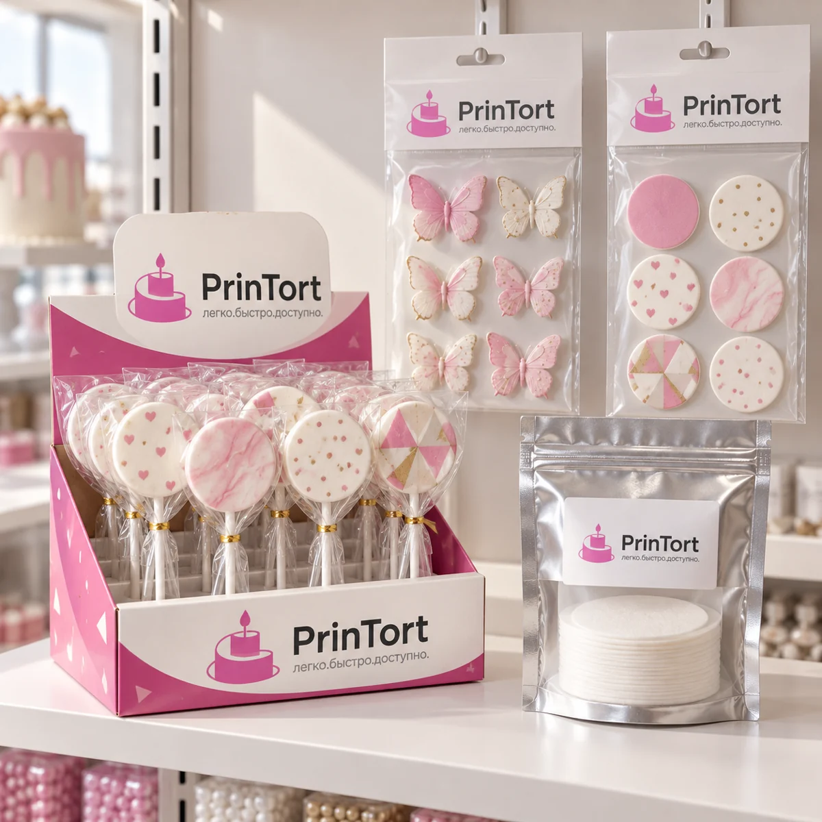 Ритейлу и магазинам — Товары PrinTort на торговой полке — PrinTort · пример оформления